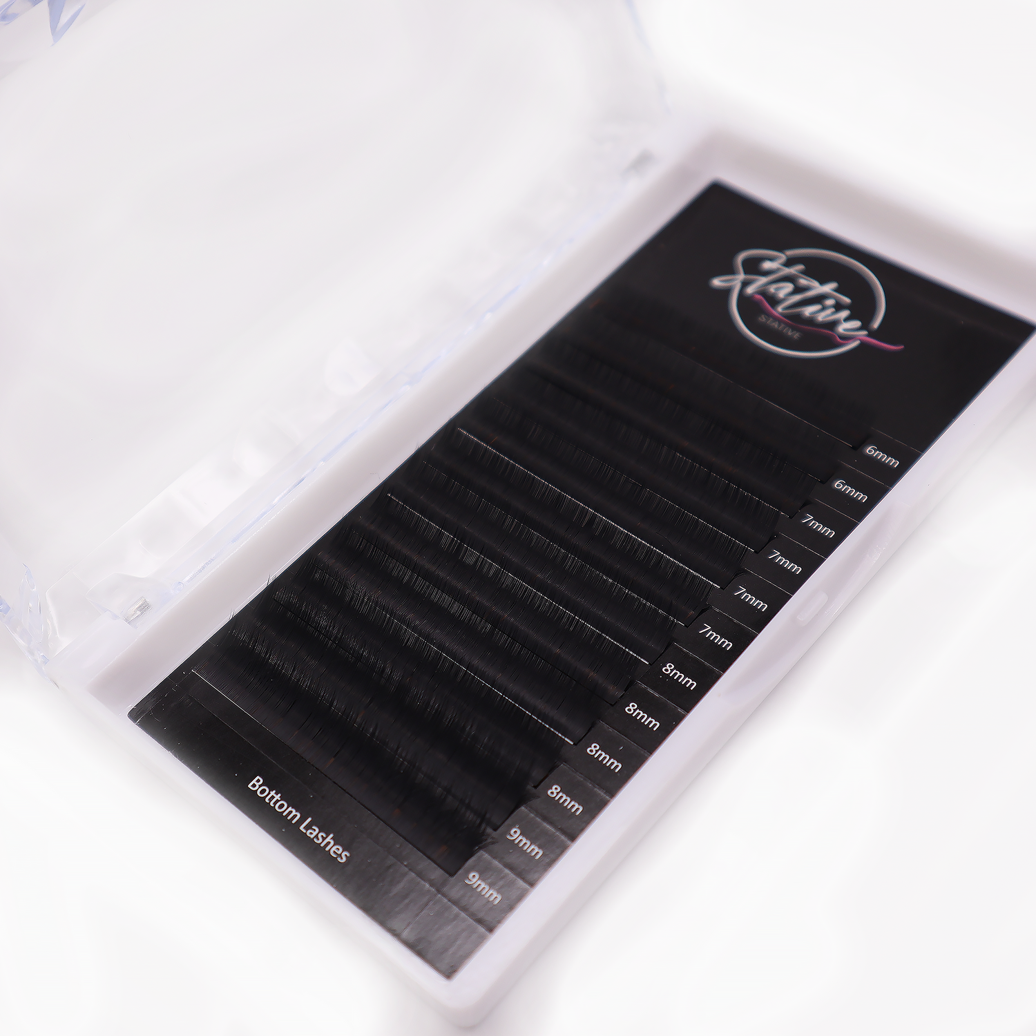 Matte black bottom lashes in brown lash trays