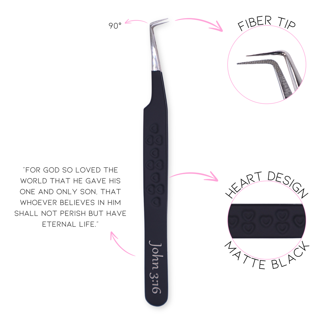 Fiber tip lash tweezers with scripture engraving for precision