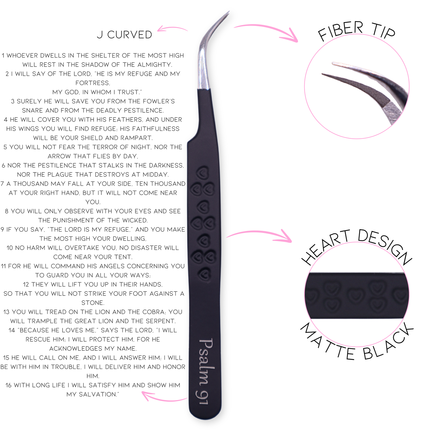 Fiber tip lash tweezers with scripture engraving for precision
